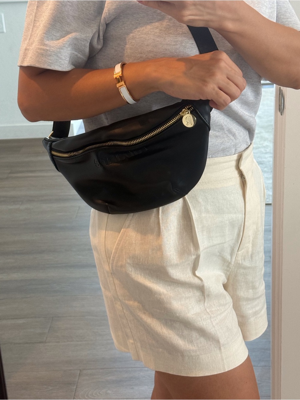 Rabanne Black Leather Belt Bag with Gold Zip